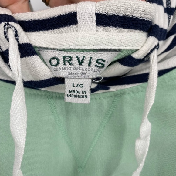 Orvis Classic Collection Mint Green Striped Pullover Hoodie Size Large - Picture 4 of 9
